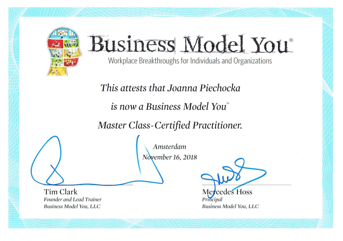 Certyfikat Praktyka metody Business Model You®